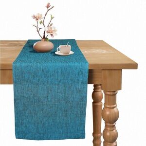 100% Pure Linen Table Runner - 14 x 72 Inch Farmhouse-Athena -Chambray Teal